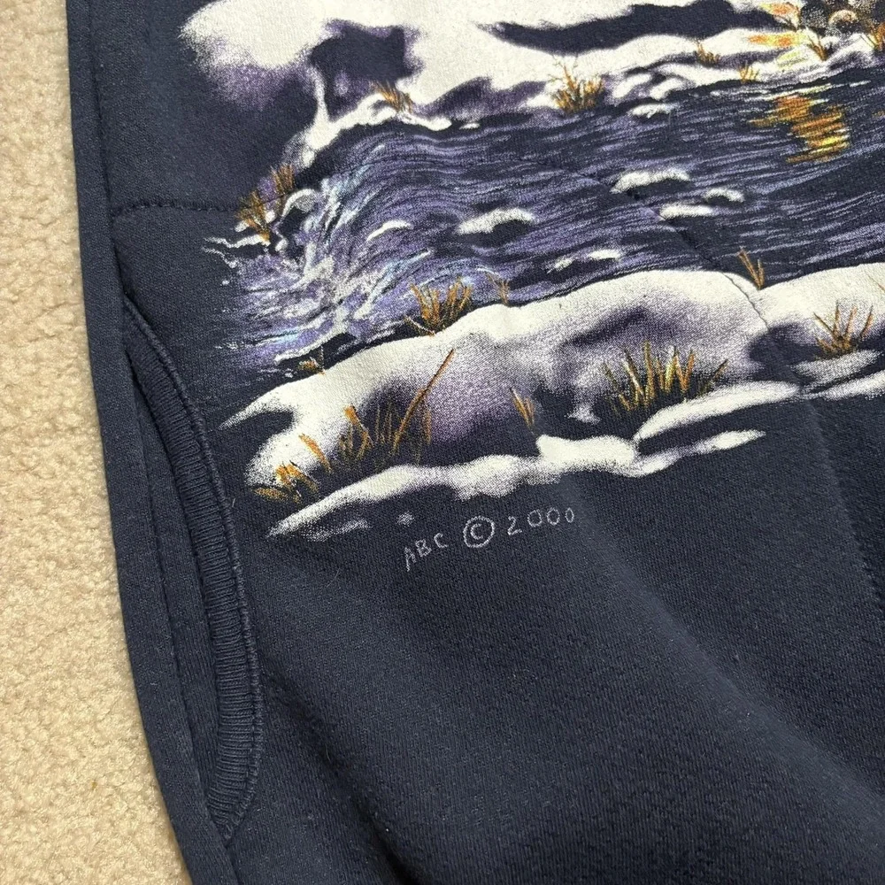 Vtg Winter Village AOP Sweatshirt Mens 2XL Blue Henley Christmas Snow Scene Cozy